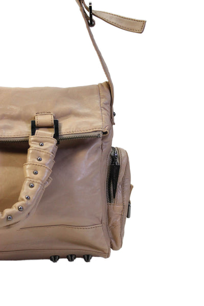 Pour la Victoire Womens Leather Studded Top Handle Shoulder Handbag Beige