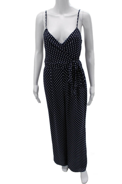 Michael Michael Kors Women Dark Blue Polka Dot V-Neck Sleeveless Jumpsuit Size S