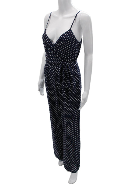 Michael Michael Kors Women Dark Blue Polka Dot V-Neck Sleeveless Jumpsuit Size S