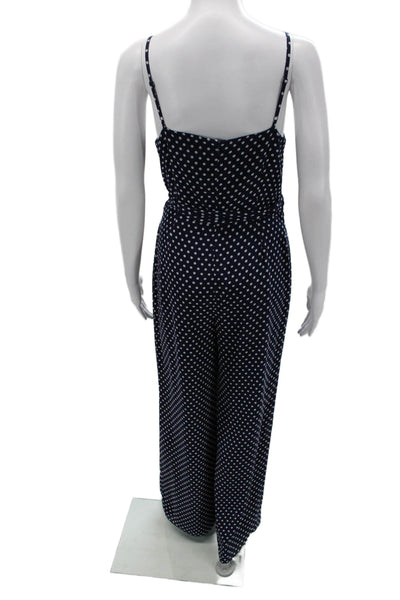 Michael Michael Kors Women Dark Blue Polka Dot V-Neck Sleeveless Jumpsuit Size S