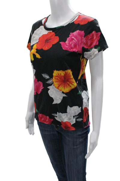 Pam & Gela Womens Basic Floral Crew Neck Cotton Short Sleeve T-Shirt Size S