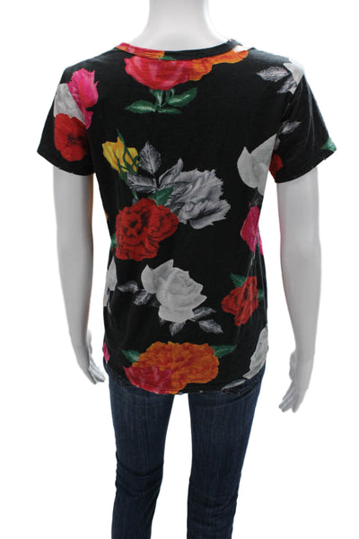 Pam & Gela Womens Basic Floral Crew Neck Cotton Short Sleeve T-Shirt Size S