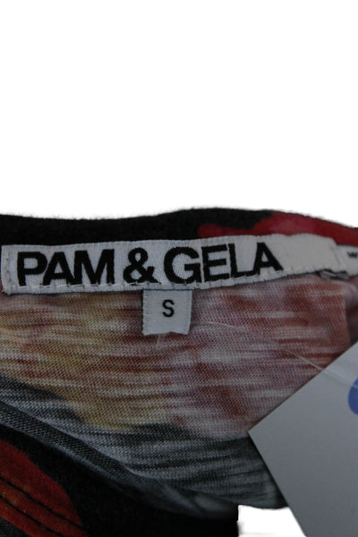 Pam & Gela Womens Basic Floral Crew Neck Cotton Short Sleeve T-Shirt Size S
