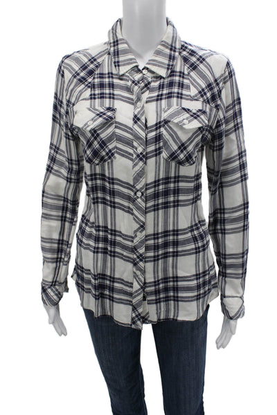 Rails Women White Plaid Collared Button-Up Long Sleeve 100% Pima Cotton Size S