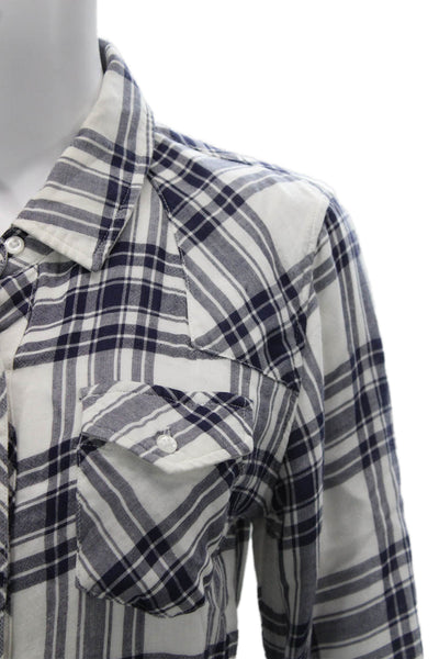 Rails Women White Plaid Collared Button-Up Long Sleeve 100% Pima Cotton Size S