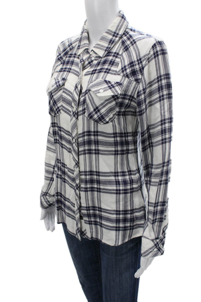 Rails Women White Plaid Collared Button-Up Long Sleeve 100% Pima Cotton Size S