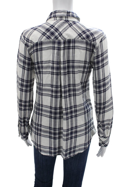 Rails Women White Plaid Collared Button-Up Long Sleeve 100% Pima Cotton Size S