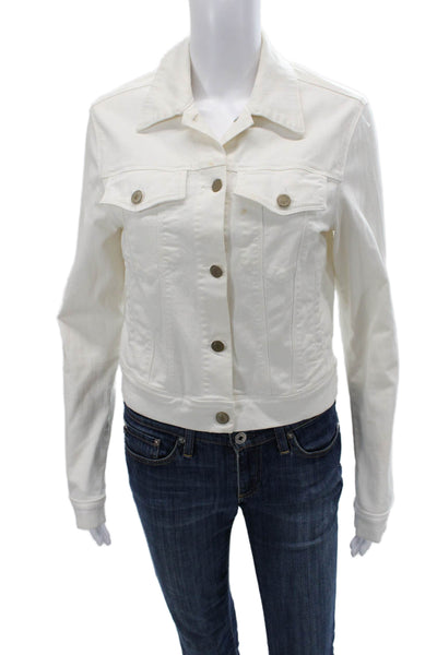 J Brand Women Classic White Collared Button Cotton Blend Jacket Size S