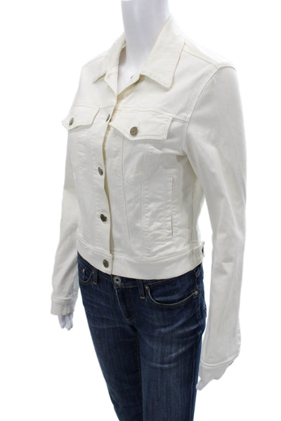 J Brand Women Classic White Collared Button Cotton Blend Jacket Size S