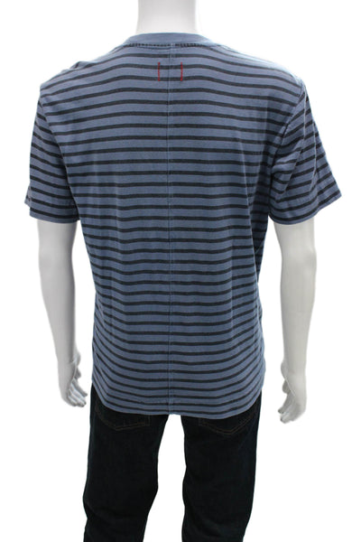 Joes Mens Blue Striped Cotton Crew Neck Short Sleeve T-Shirt Size L