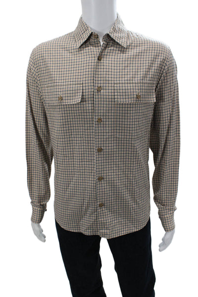 BOSS Mens Beige Checked Point Collar Button-Up Long Sleeve Shirt Size M