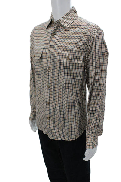 BOSS Mens Beige Checked Point Collar Button-Up Long Sleeve Shirt Size M