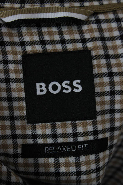 BOSS Mens Beige Checked Point Collar Button-Up Long Sleeve Shirt Size M