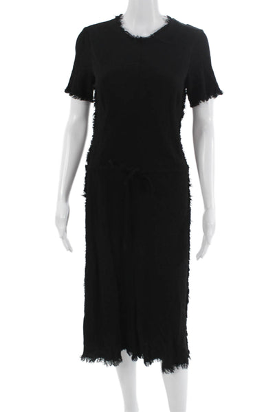 Raquel Allegra Womens Shift Dress Black Short Sleeve Crew Neck Rayon Size 1