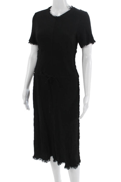 Raquel Allegra Womens Shift Dress Black Short Sleeve Crew Neck Rayon Size 1