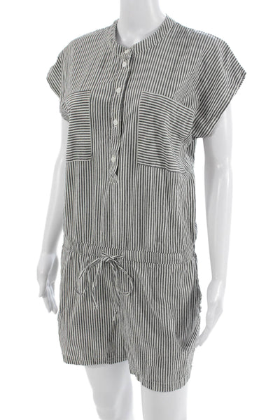 Michael Stars Womens Striped Short Sleeve Jumpsuit Romper Black Size S