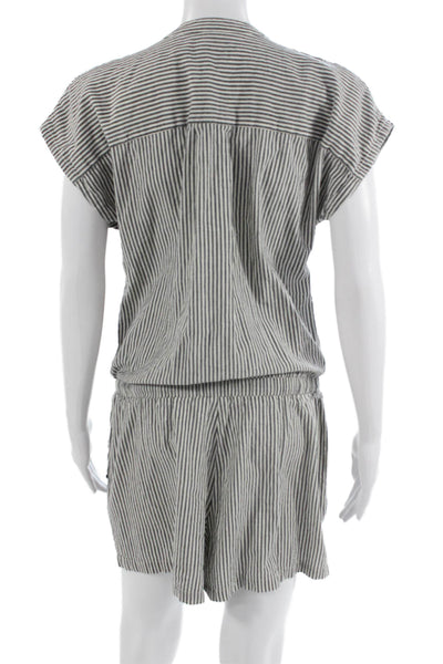 Michael Stars Womens Striped Short Sleeve Jumpsuit Romper Black Size S