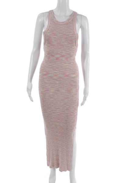 Allison Women Maxi Tank Dress Pink Sleeveless Crew Neck Beach Size S