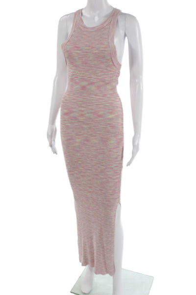 Allison Women Maxi Tank Dress Pink Sleeveless Crew Neck Beach Size S