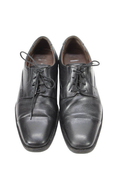 Johnston & Murphy Mens Leather Square Toe Lace-Up Oxford Shoes Black Size 10.5