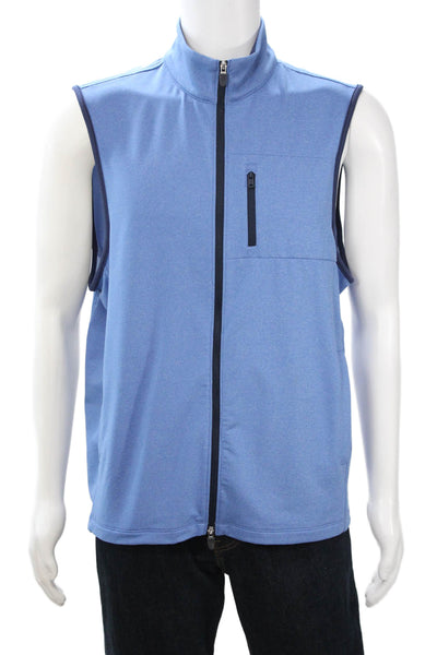 Brooks Brothers Mens Blue Sleeveless High Neck Zip Vest Designer Solid Size L