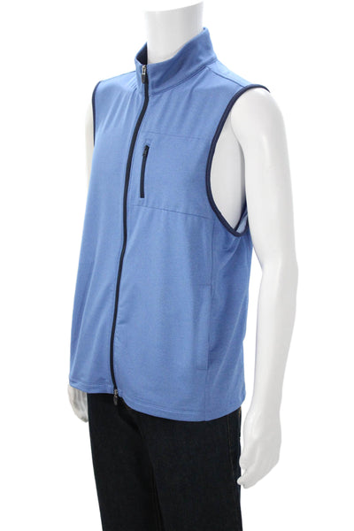 Brooks Brothers Mens Blue Sleeveless High Neck Zip Vest Designer Solid Size L