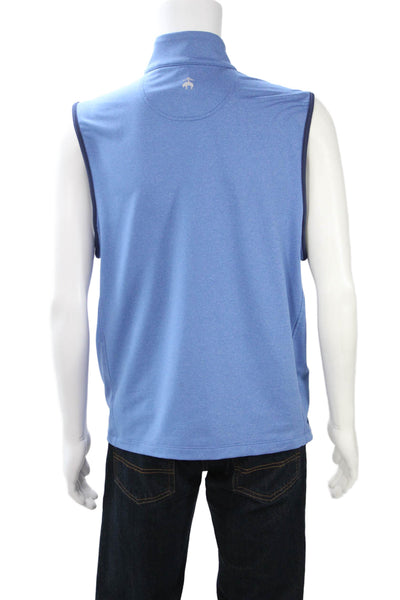 Brooks Brothers Mens Blue Sleeveless High Neck Zip Vest Designer Solid Size L