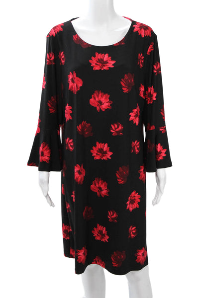 Marc New York Womens Black Floral Shift Dress 3/4 Sleeve Above Knee Size 18
