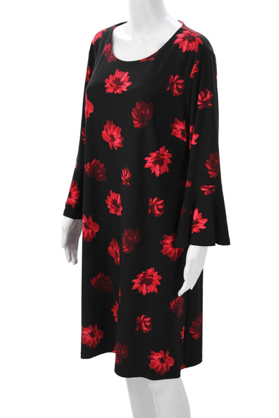Marc New York Womens Black Floral Shift Dress 3/4 Sleeve Above Knee Size 18
