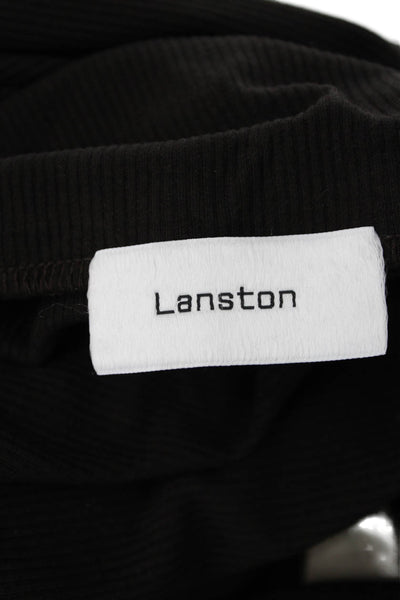 Lanston Womens Cropped Black Cotton Blend Long Sleeve Button Top 90s Size L
