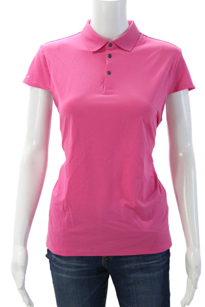 RLX Ralph Lauren Women Pink Striped Collared Polo Cap Sleeve Basic Size L