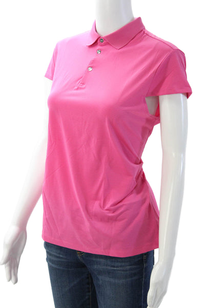 RLX Ralph Lauren Women Pink Striped Collared Polo Cap Sleeve Basic Size L