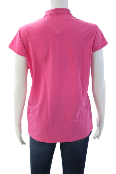 RLX Ralph Lauren Women Pink Striped Collared Polo Cap Sleeve Basic Size L