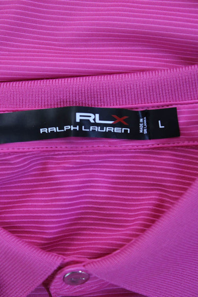 RLX Ralph Lauren Women Pink Striped Collared Polo Cap Sleeve Basic Size L