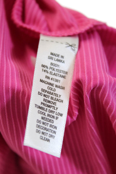 RLX Ralph Lauren Women Pink Striped Collared Polo Cap Sleeve Basic Size L