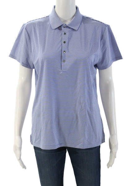 RLX Ralph Lauren Womens Blue Striped Collared Short Sleeve Polo Size M