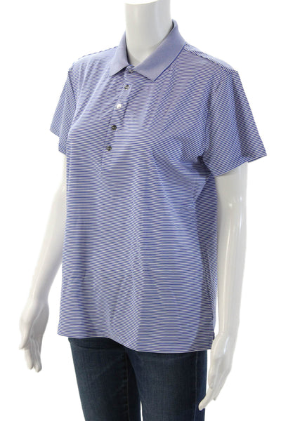 RLX Ralph Lauren Womens Blue Striped Collared Short Sleeve Polo Size M
