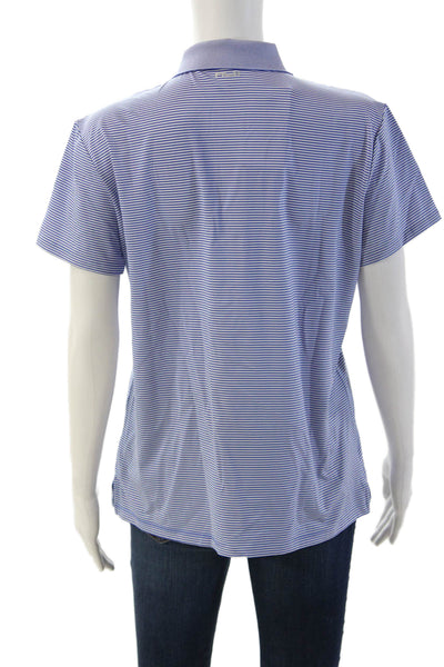 RLX Ralph Lauren Womens Blue Striped Collared Short Sleeve Polo Size M