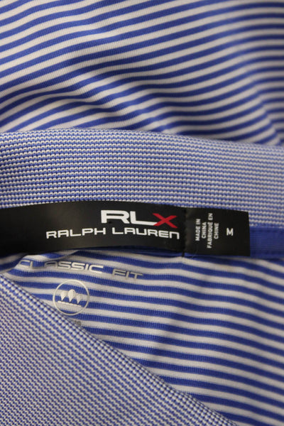 RLX Ralph Lauren Womens Blue Striped Collared Short Sleeve Polo Size M