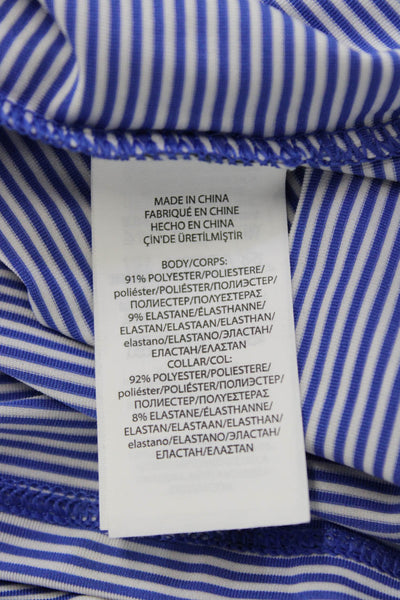 RLX Ralph Lauren Womens Blue Striped Collared Short Sleeve Polo Size M