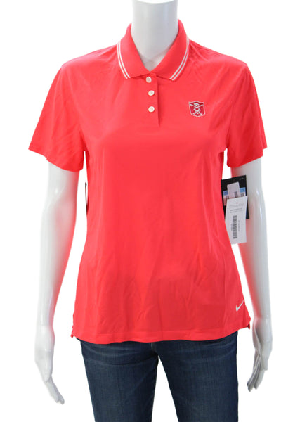 Nike Womens Basic Red Vintage Cotton Collared Short Sleeve Polo Size M