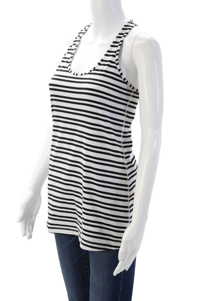 Lululemon Womens Black Striped Nylon Basic Sleeveless Tank Round Neck Size 10