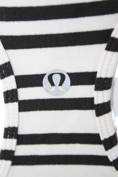 Lululemon Womens Black Striped Nylon Basic Sleeveless Tank Round Neck Size 10