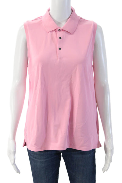 RLX Ralph Lauren Women Sleeveless Collared Polo Button Solid Pink Basic Size L