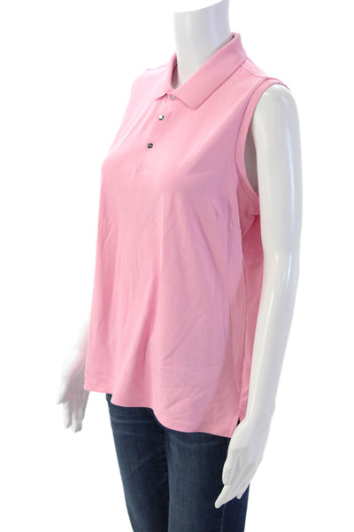 RLX Ralph Lauren Women Sleeveless Collared Polo Button Solid Pink Basic Size L