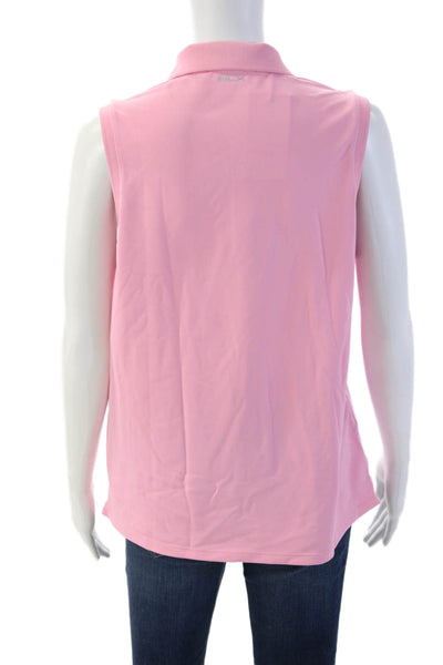 RLX Ralph Lauren Women Sleeveless Collared Polo Button Solid Pink Basic Size L