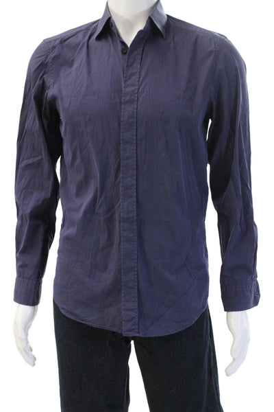 Z Zegna Mens Cotton Collared Striped Button Down Shirt Blue Size 38