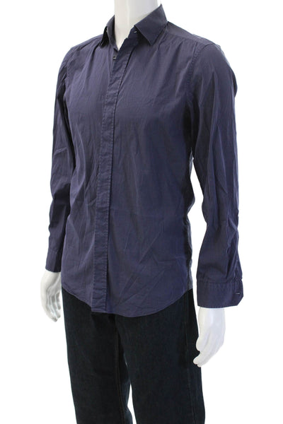 Z Zegna Mens Cotton Collared Striped Button Down Shirt Blue Size 38