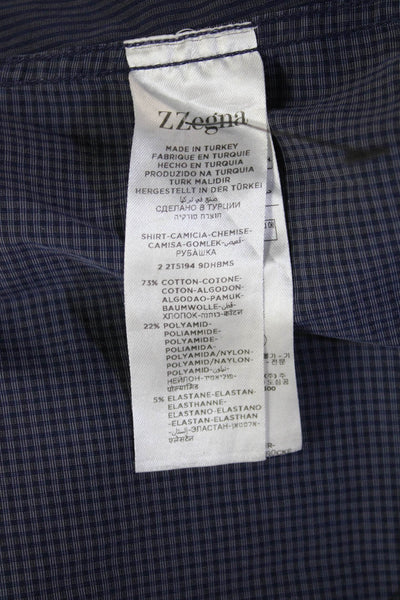 Z Zegna Mens Cotton Collared Striped Button Down Shirt Blue Size 38