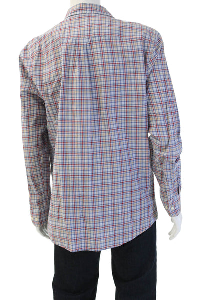 Johnnie-o Mens Cotton Plaid Collared Long Sleeve Button-Down Shirt Blue Size L